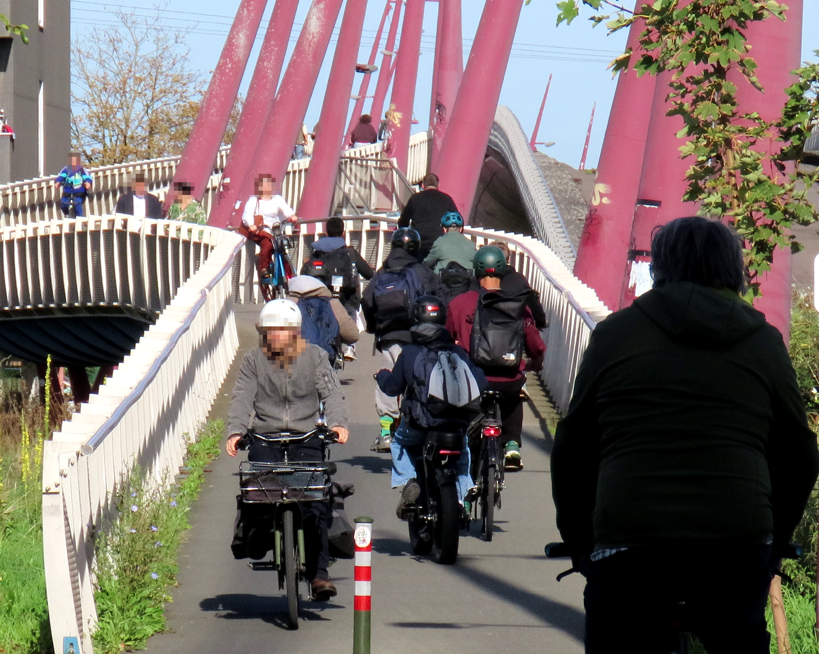 foto die de drukte op het fietspad laat zien